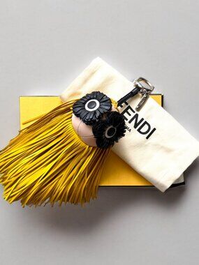 Fendi Yellow Leather Fringe Eye Bug Bag Charm